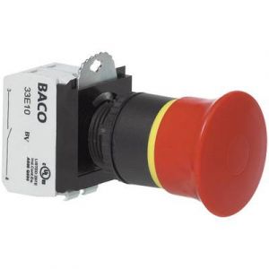 Baco Arrêt d'urgence anneau frontal plastique, noir, avec affichage de statut BAL22DR01B rouge déverrouillage par trac