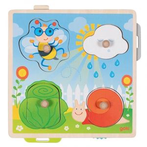 Goki Puzzle: DANS LE JARDIN 21,8x22,5x2,8cm, 4 pièces, avec images ca