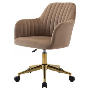 Vente-unique - Chaise de bureau - Velours - Beige et dor&eacute; - Hauteur r&eacute;glable - eleana