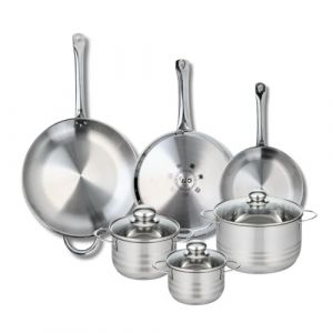 Elo 9886650 Batterie de cuisine 6 pièces, Ensemble de 3 Poêles de cuisson 24, 28 et 32 cm et 3 faitouts 14, 16 et 20 cm Profi Brillant, inox, induction