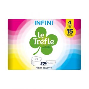 Le trèfle Infini – 4 Maxi Rouleaux de Papier Toilette, 500 Feuilles Double Épaisseur, Plus de 3 Fois la Longueur d'un Rouleau Standard, Blanc