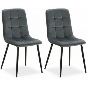 D&eacute;coshop26 Lot de 2 chaises de salle &agrave; manger cuisine confortable et moderne en tissu velours gris pieds en m&eacute;tal noir