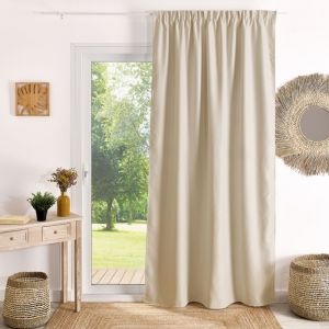 Home maison Rideau &agrave; galon fronceur occultant M1 Non Feu Ecru 240x260 cm