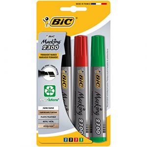 Bic Marking 2300 ECOlutions Marqueurs Permanents à Pointe Moyenne Biseautée - Couleurs Assorties, Blister de 4