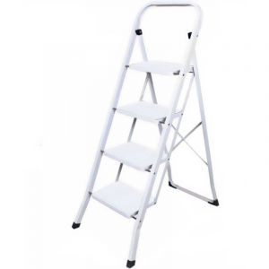 Safetool Escabeau 4 marches Echelle pliable en acier blanc 150 kg