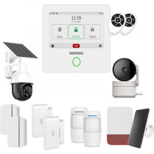 Daewoo Pack Alarme Connect&eacute;e WiFi/GSM Touch 4,3 Pouces AM501 - Syst&egrave;me sans Fil et sans Abonnement, Compatible Animaux, D&eacute;tecteurs Inclus + Cam&eacute;ra de Surveillance Full HD, Application Mobile Incluse