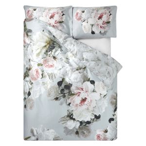 Designers Guild Housse de couette imprimée en satin de coton, Peonia Grande Gris