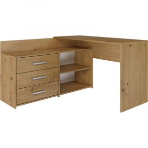Bureau d'angle 3 tiroirs bois ch&ecirc;ne 120x50x76 Cm