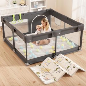 Parc Pour B&eacute;b&eacute;, 120 X 120 Cm, Barri&egrave;re De S&eacute;curit&eacute; Avec Filet, Id&eacute;al Pour Une Utilisation En Int&eacute;rieur, Grand Parc, Gris Fonc&eacute;