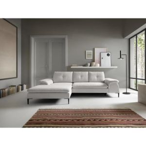 Canapé d'angle gauche convertible en tissu bouclette blanc JOLESA