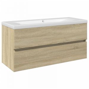 VidaXL Ensemble de meubles de bain 2pcs céramique et bois d'ingénierie, armoire de salle de bain, meuble de salle de bain, meuble de vestiaire