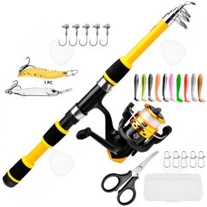 Canne À Pêche 1.5m Pour Enfants Télescopique Mini Enfants Canne Pêche Et Moulinet Activités Familiales Pour Les Jeunes Or Couleur