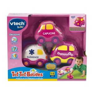 Image de Vtech Tut Tut Bolides Coffret trio rose : Citadine + Ambulance + Van