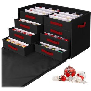 Relaxdays Bo&icirc;te de rangement pour boules de No&euml;l, 128 boules, H x L x P : 40 x 73 x 36,5 cm, polyester, carton, noir