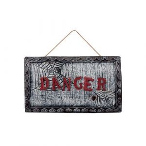 PLAQUE DE PORTE DANGER ANIMÉE DECORATION DE FETE HALLOWEEN BLANC