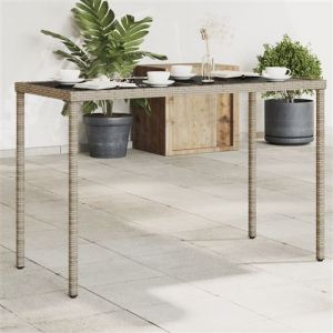 VidaXL Table de Jardin Dessus en Verre, Table à Manger, Table de Repas, Meuble de Patio Balcon Terrasse Extérieur, Gris Résine Tressée