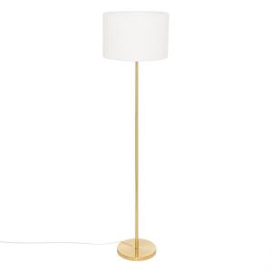 Atmosphera Lampadaire en métal Doré et abat-jour en Bouclettes Blanches H 150 cm