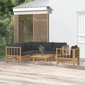 Image de VidaXL Salon de jardin 7 pcs avec coussins gris fonc&eacute; bambou Brun