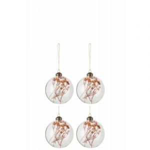 Lot de 4 Boules de No&euml;l "Fleurs S&eacute;c es" 10cm Orange Prix