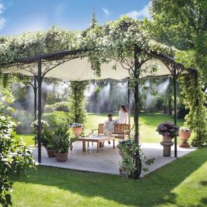 Claber Kit Happy Fresh Evolution 12 m avec Aquauno Mist kit de brumisation automatique pour l'espaces à l'extérieur