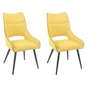 Meubletmoi - Lot de 2 chaises en lin jaune avec passepoil et pieds métal - anais 2