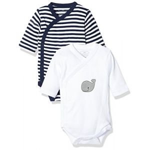 Image de Playshoes Schnizler Mixte b Wickel-body 1/1-arm 2er Pack Wal Body - Mixte Enafnt - Bleu (Navy/White 171) - 62