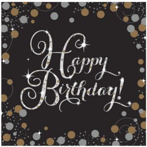 Amscan Sachet de 16 serviettes "Happy Birthday" - Noir et Or