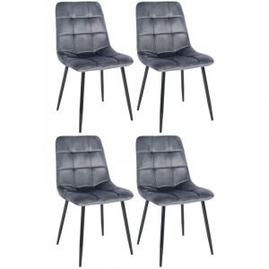 CLP Lot de 4 Chaises de Salle &agrave; Manger Antibes en Velours et Pieds en m&eacute;tal noir, Gris fonc&eacute;