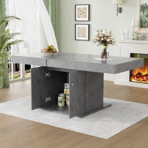 Table à manger extensible, L140/180xW80xH76cm, avec espace de rangement, rectangulaire, peu encombrante, gris