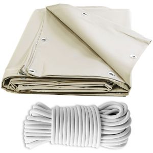 Pack TECPLAST Toile Pergola Ivoire 3x4 m + Sandow Blanc 20m - Bache Pergola prête à poser XP640PR Garantie 10 ans