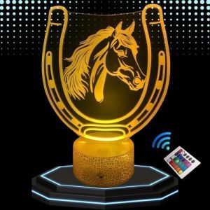 Lampe de Chevet 3D LED, Cheval, Multicolore, T&eacute;l&eacute;commande, Tactile, Equitation, id&eacute;e cadeau no&euml;l