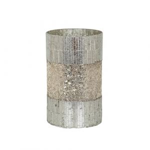 Romimex Photophore en Verre argent&eacute; 15 x 25 x 15 cm