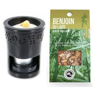 Les encens du monde Brûle-parfum en pierre noire + Benjoin du Laos à brûler