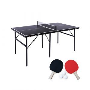 Image de Sweeek | Table de ping pong d'intérieur médium noir avec 2 raquettes et 3 balles