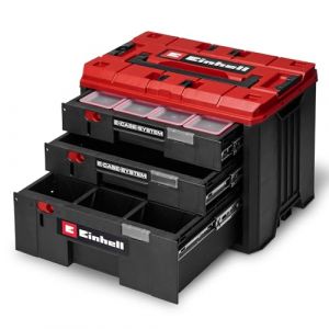 Einhell Original mallette &agrave; tiroirs E-Case (gamme E-Case, 41,5 x 25 x 28 cm, charge utile max. 60 kg, 2 tiroirs de 5,5 cm de haut, 1 tiroir de 12,5 cm de haut, poign&eacute;e)