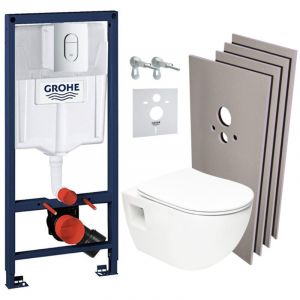 Grohe Pack WC Bâti-support Rapid SL + WC SAT sans bride + Abattant SoftClose + Plaque chrome + Set d'habillage (ARENAPROJECTSB)