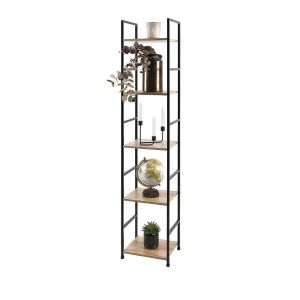 Étagère 5 niveaux collection HOLBORN – Style industriel, coloris chêne et noir