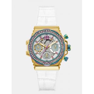 Guess Montre Multifonction Cuir V&eacute;ritable - Blanc