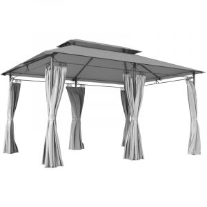 Outsunny Tonnelle de jardin ext&eacute;rieur - pavillon - 6 colonnes double toit 12 oeillets de drainage - m&eacute;tal - 3x4m - gris fonc&eacute;