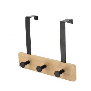 Tendance Patère Porte-serviettes 3 Crochets en métal Noir et Bambou - à suspendre sur porte