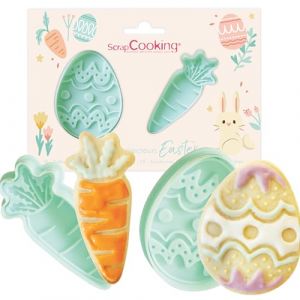 Scrapcooking 2 Découpoirs Éjecteurs Pâques - Œuf & Carotte - Découpoirs à Biscuits en 3D Easter - Embosseur Pâtisserie pour Sablés, Petits Gâteaux - Easter Printemps - 2143