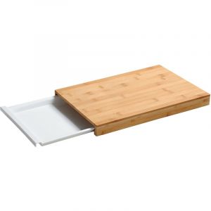 KESPER | Planche à découper avec bac récupérateur, matériau : bambou, plastique, dimensions : 38 x 25 x 3,5 cm, couleur : marron, blanc | 58352