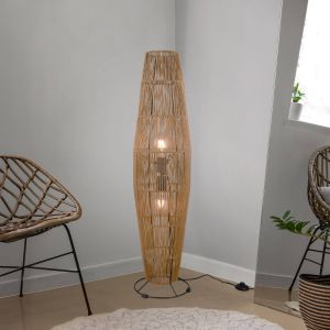 Reality Leuchten Lampadaire MIKI R41102026, Métal Noir mat, Abat-jour Marron, excl. 2x E27