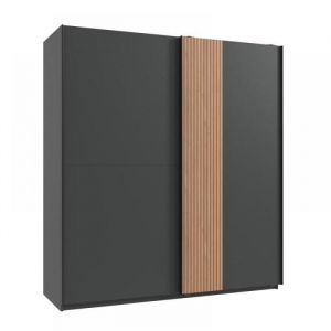 Wimex Armoire LAMBO 2 portes coulissantes d&eacute;cor graphite rechampis aspect clayettes imitation ch&ecirc;ne artisan