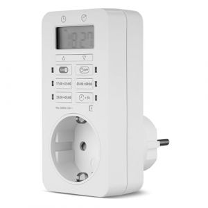 Rev Minuterie num&eacute;rique - R&eacute;glage Flexible et Facile sur Simple Pression d'un Bouton - Jusqu'&agrave; 1000 Heures de r&eacute;serve de Marche - Prise de Courant - Blanc