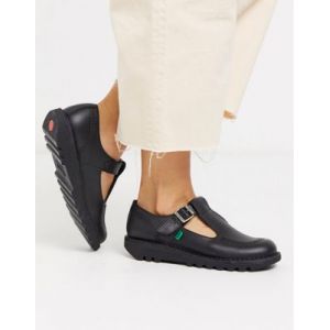 Kickers Kick T - Chaussures plates en cuir avec barre en T - Noir