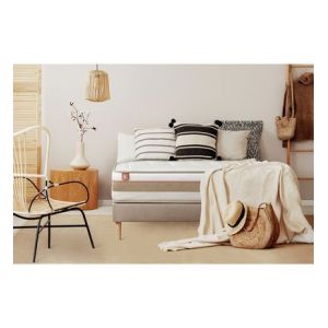 Ensemble sommier matelas LE TENDRE 90x190cm Ressorts ensac s + Mémoire de forme 7 zones de confort Ep 28cm + sommier kit Beige