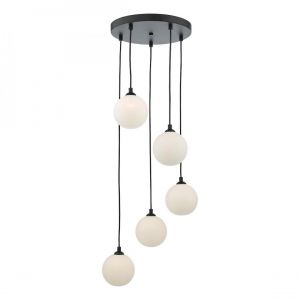 Lumiere Suspension de plafond à 5 ampoules en verre opale noir