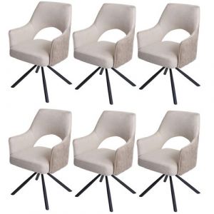 Mendler Lot de 6 chaises de salle à manger HWC-K30 tissu/textile crème