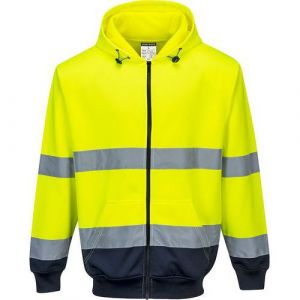 Image de Portwest Sweat-shirt à capuche bicolore HV à zip - B317 Taille:2XL - Jaune / Bleu Marine